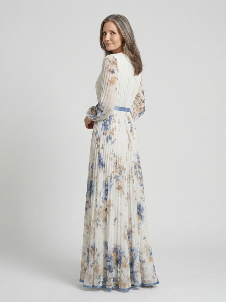 Lavinia | Floral Maxi Dress with Long Sleeves and V-Neck