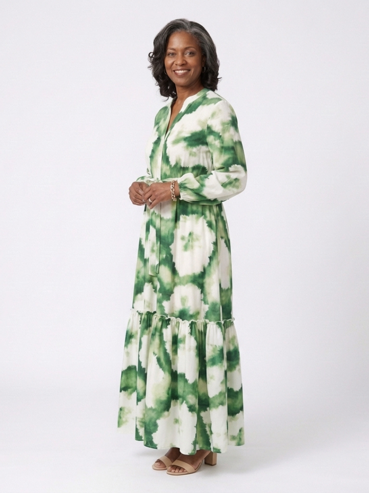 Sabine | Long Sleeve Maxi Dress with Waist Tie