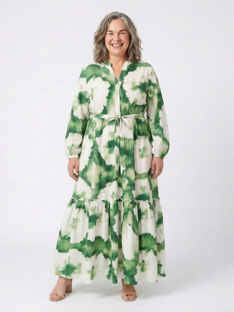 Sabine | Long Sleeve Maxi Dress with Waist Tie