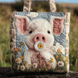 Cute Pig Daisy Floral | Quilted Tote Bag