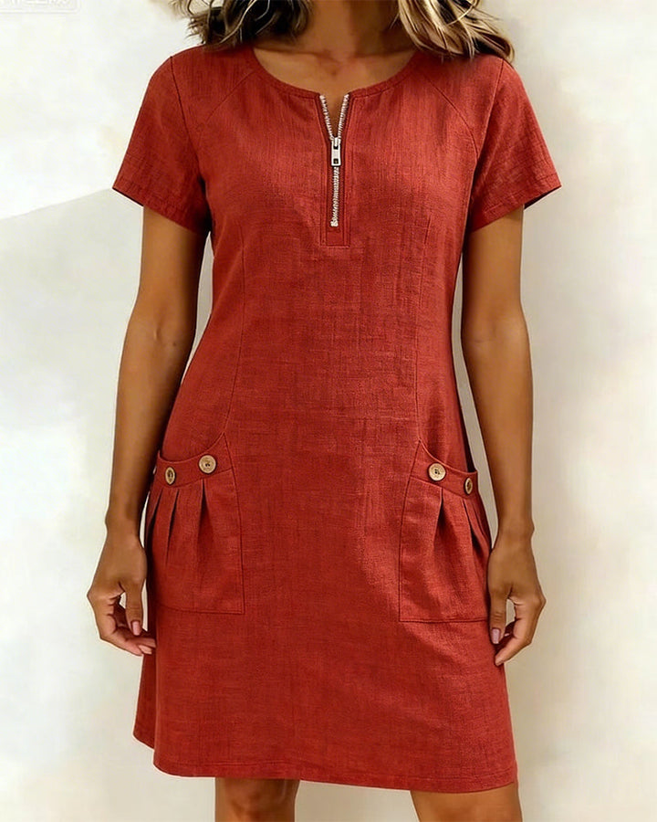 Bonnie™ | Cotton Zip-Front Pocket Dress