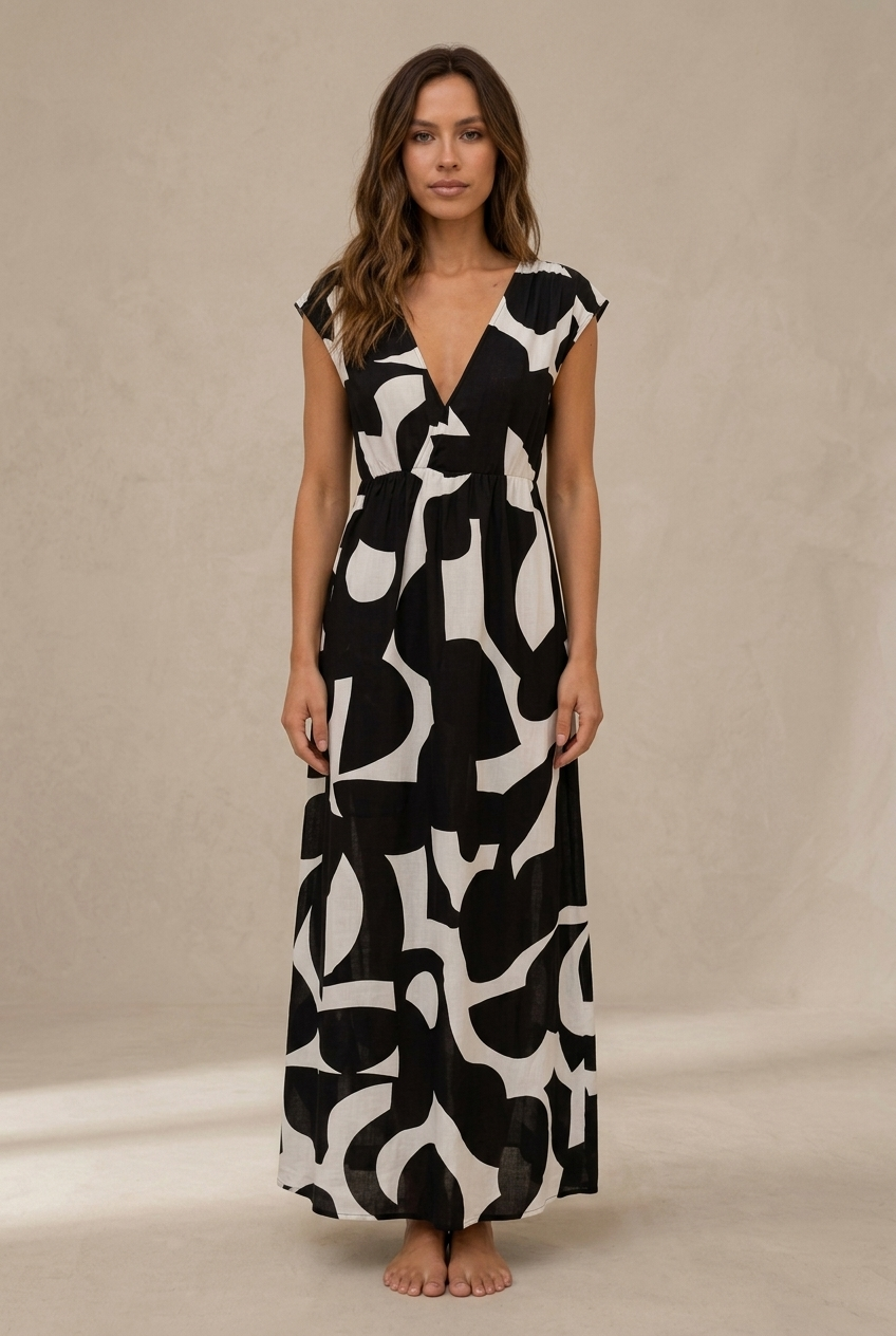 Camelia | Flowing Midi Dress with Bold Print