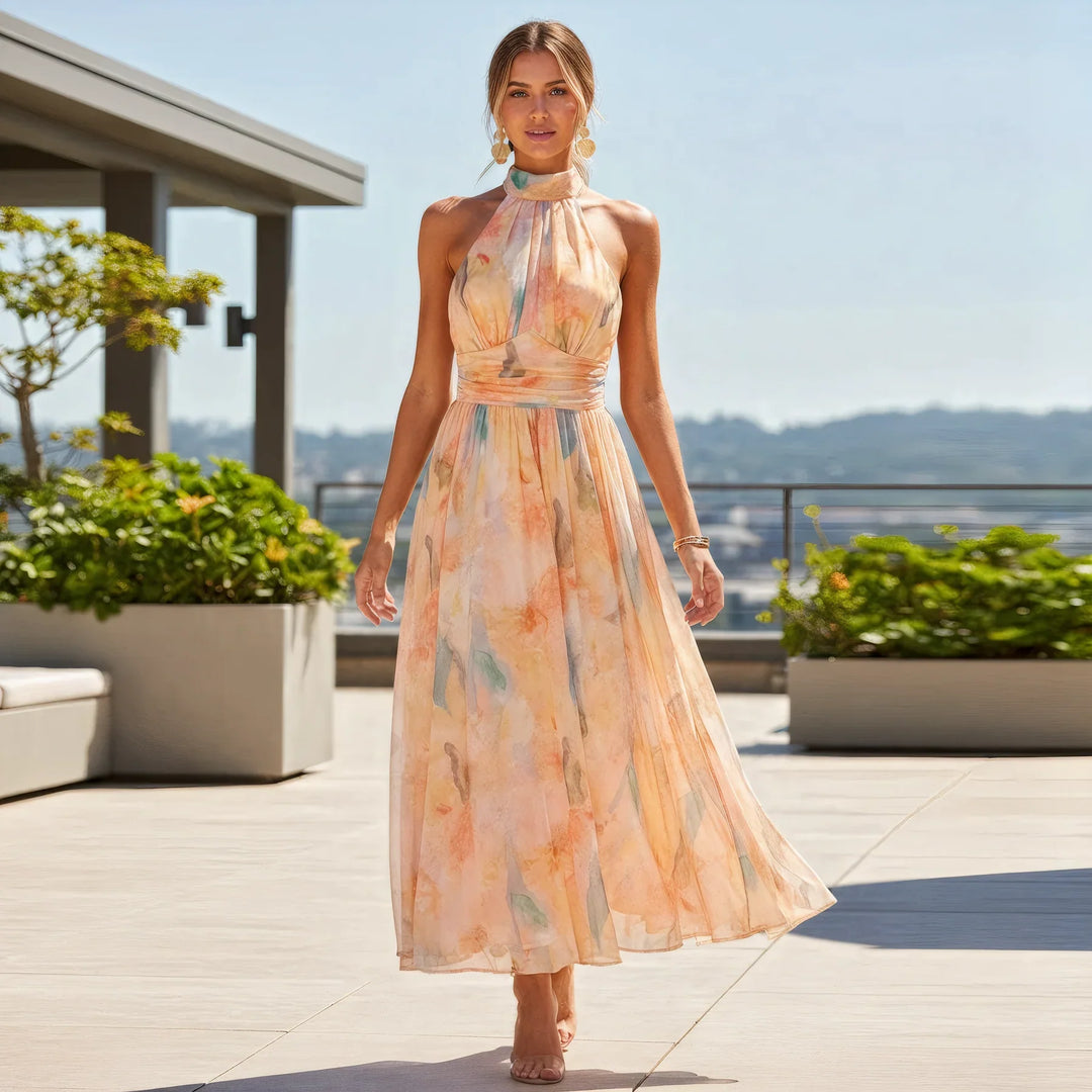 Esther | Watercolor Print Halter Neck Dress