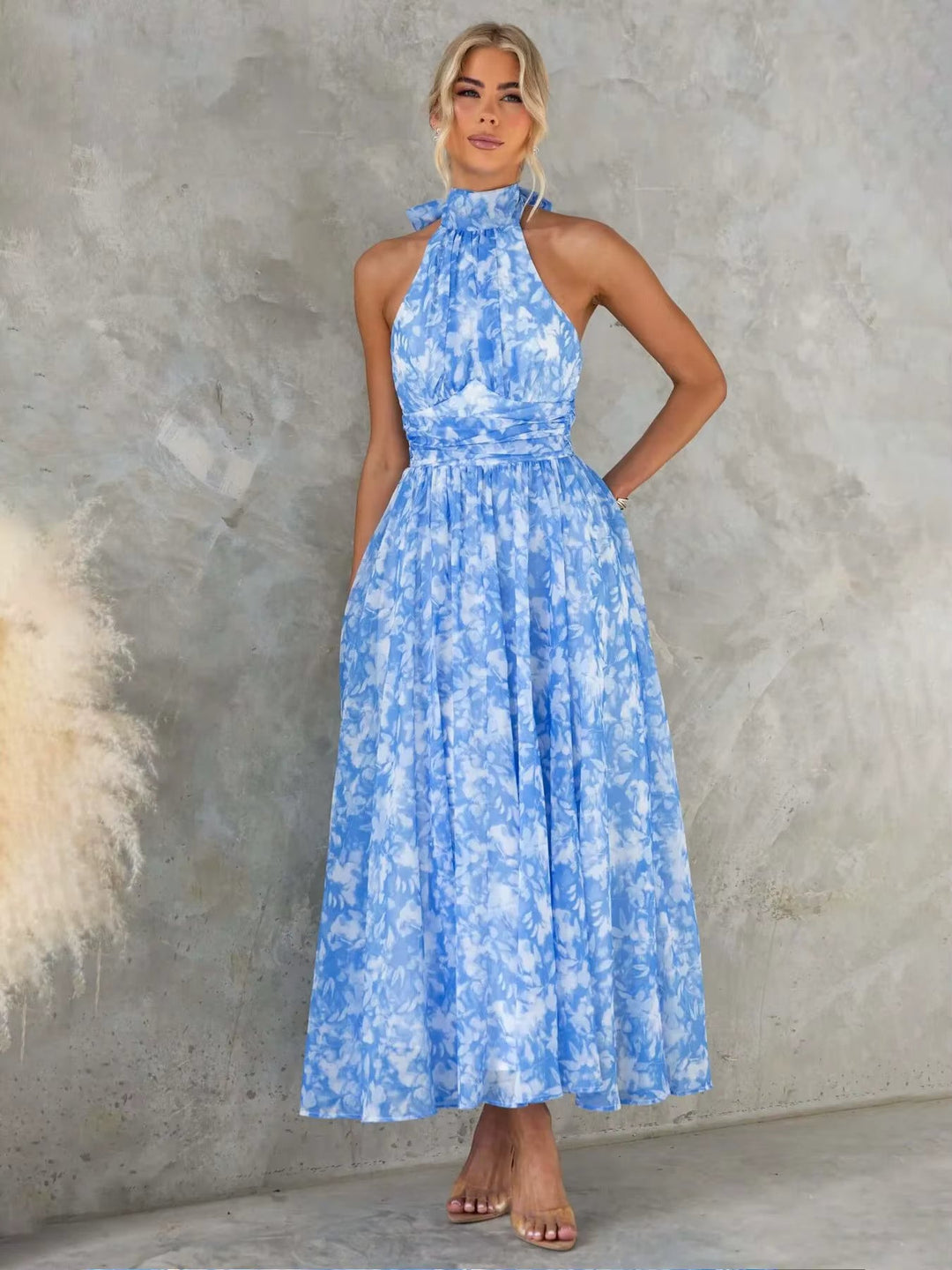 Esther | Watercolor Print Halter Neck Dress