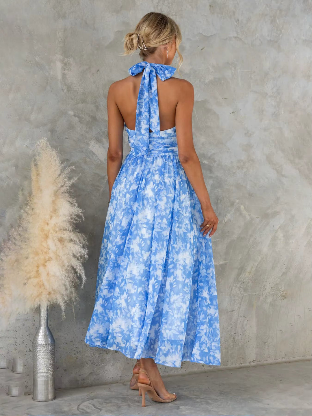Esther | Watercolor Print Halter Neck Dress