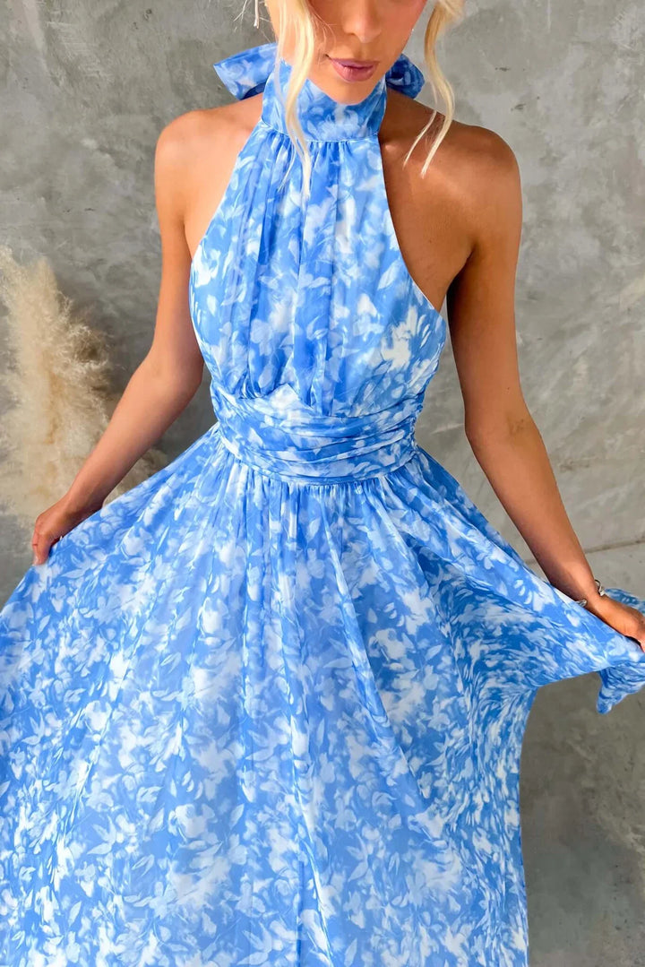 Esther | Watercolor Print Halter Neck Dress