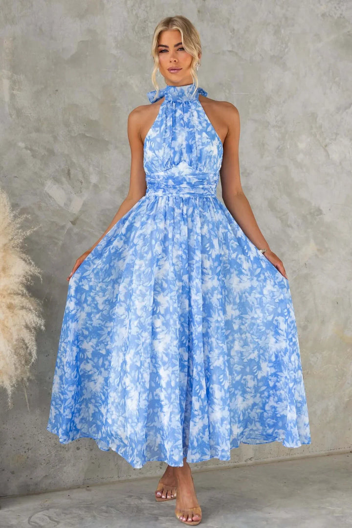 Esther | Watercolor Print Halter Neck Dress