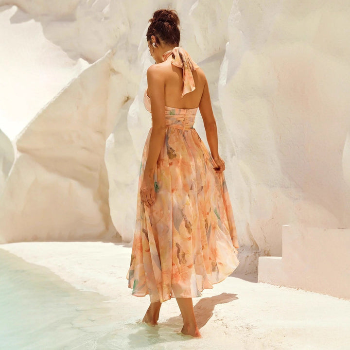 Esther | Watercolor Print Halter Neck Dress
