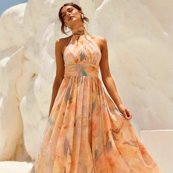 Esther | Watercolor Print Halter Neck Dress
