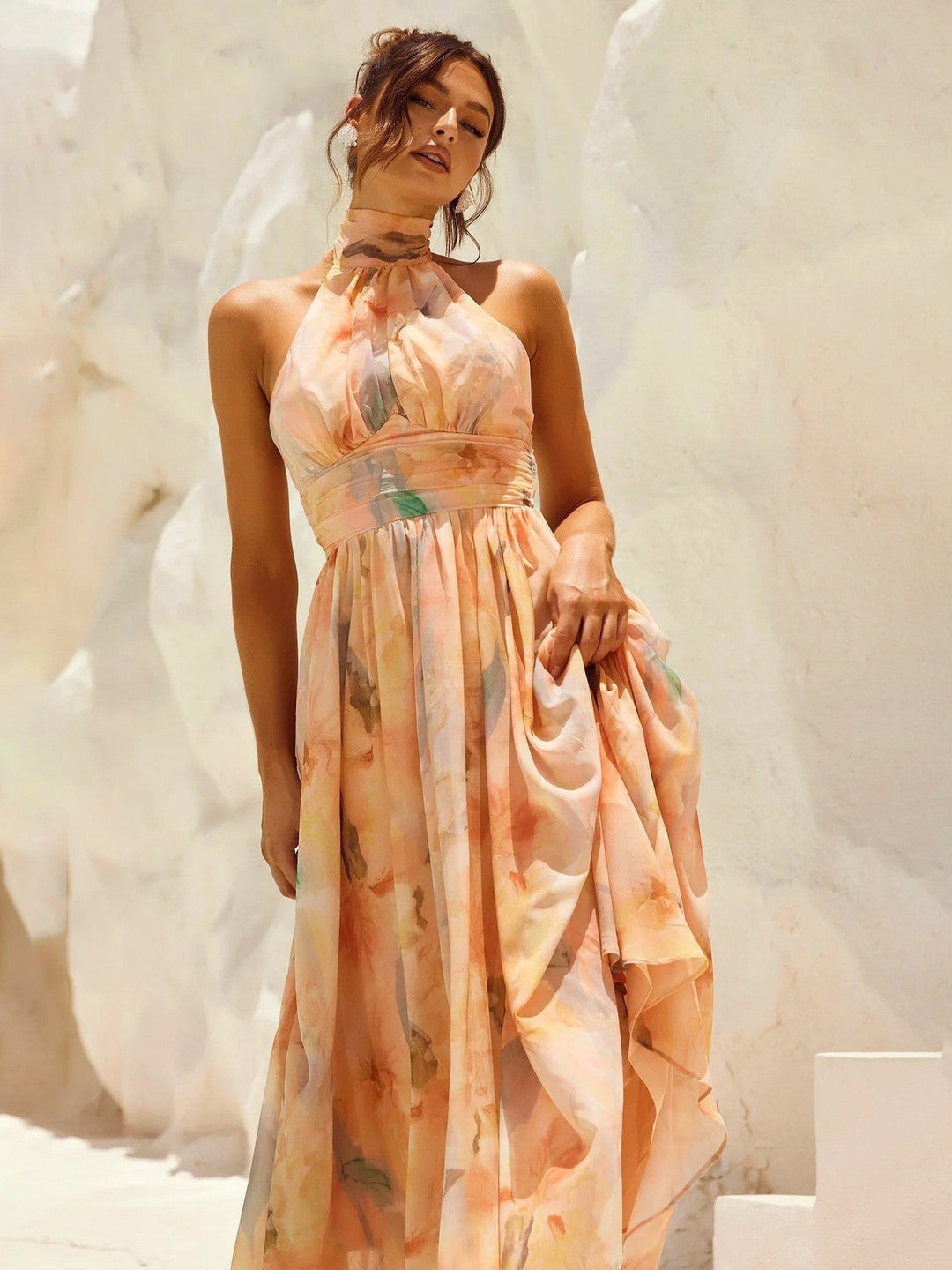 Esther | Watercolor Print Halter Neck Dress