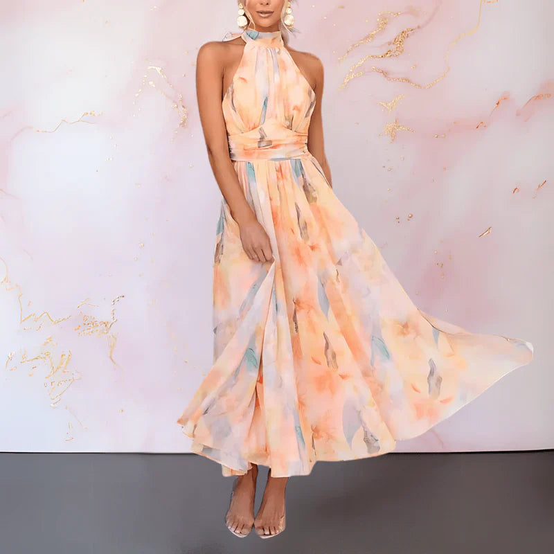 Esther | Watercolor Print Halter Neck Dress