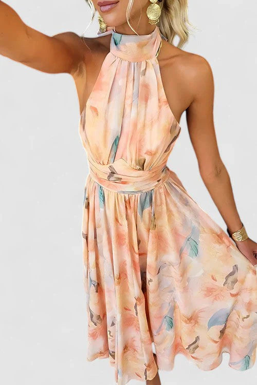 Esther | Watercolor Print Halter Neck Dress