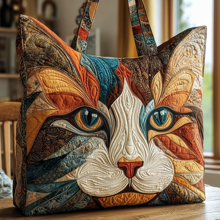 Vibrant Cat Face | Quilted Tote Bag