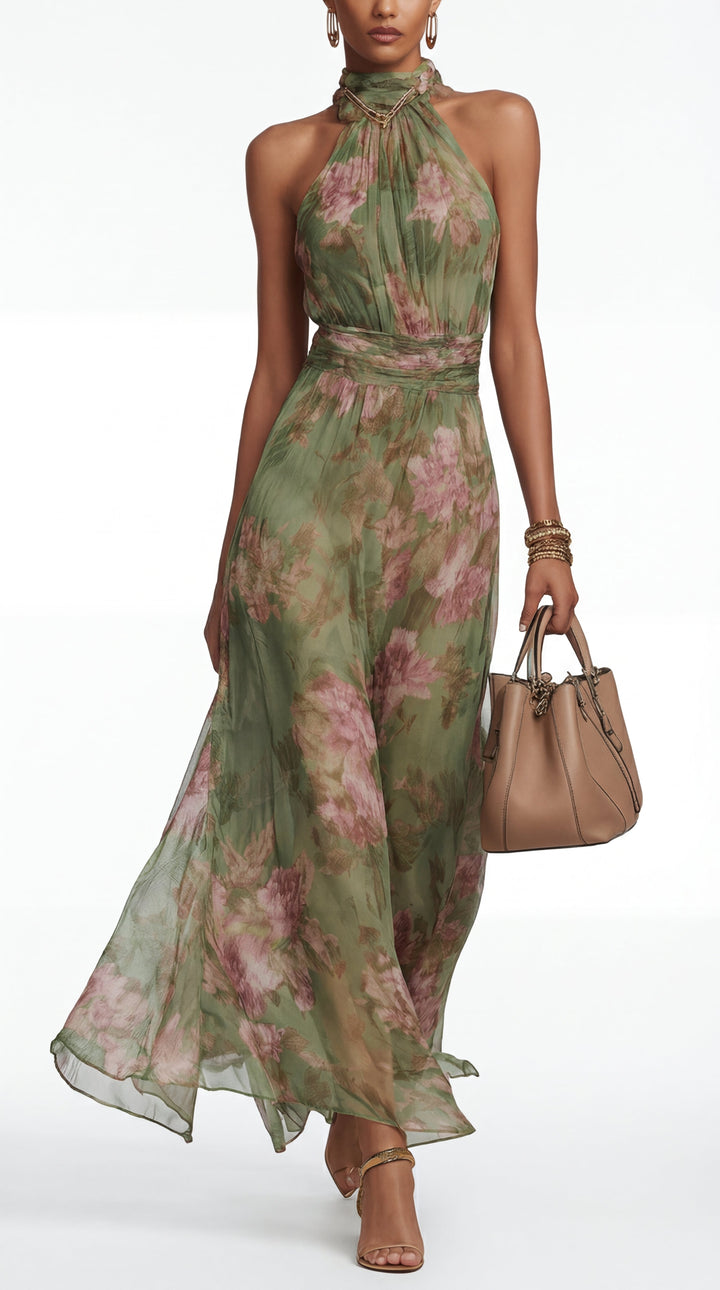 Livia™ | Chic Floral Maxi Halter Dress