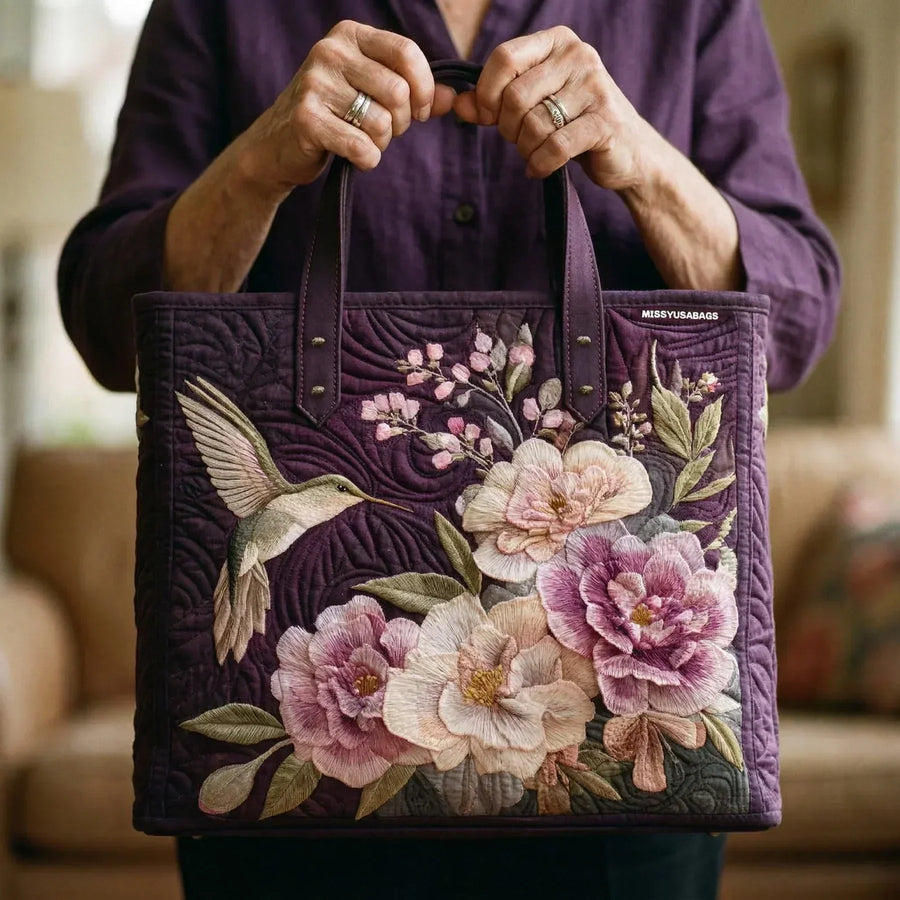 Artisanal Quilted Bag | Hummingbirds and Orchids