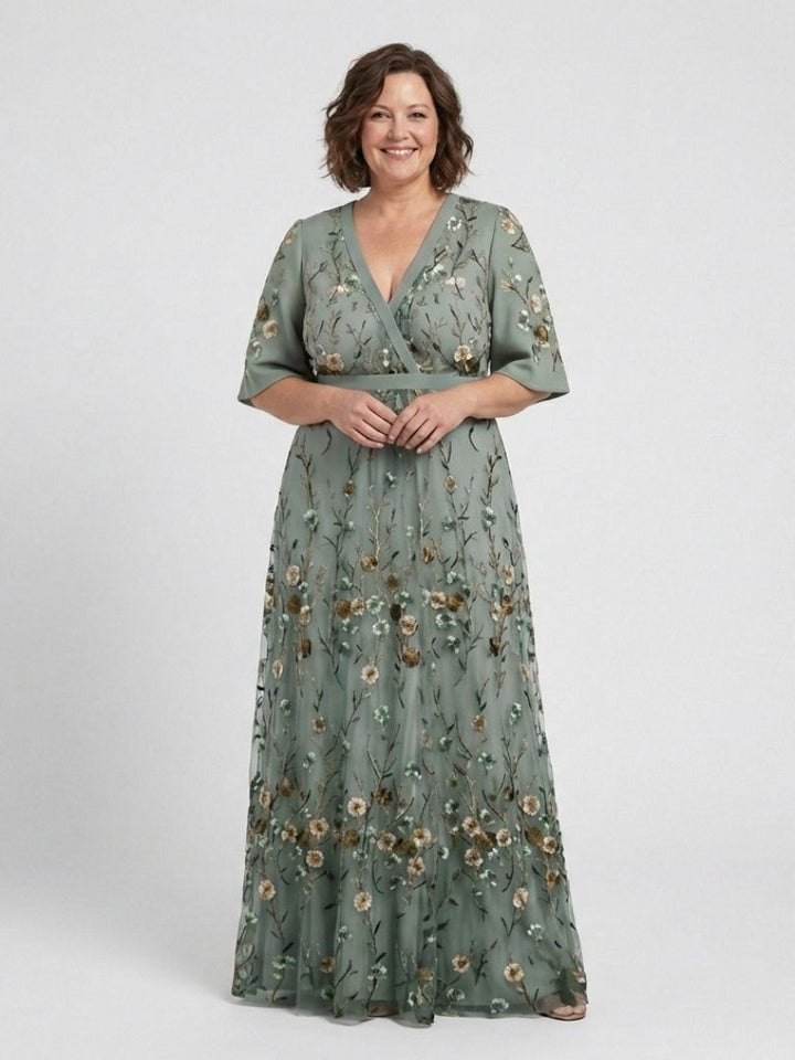 Evadne | Short Sleeve Floral V-Neck Maxi Dress