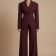 Women's Tailored Two Piece Suit - Peaked Lapel - Wide-Leg Trousers