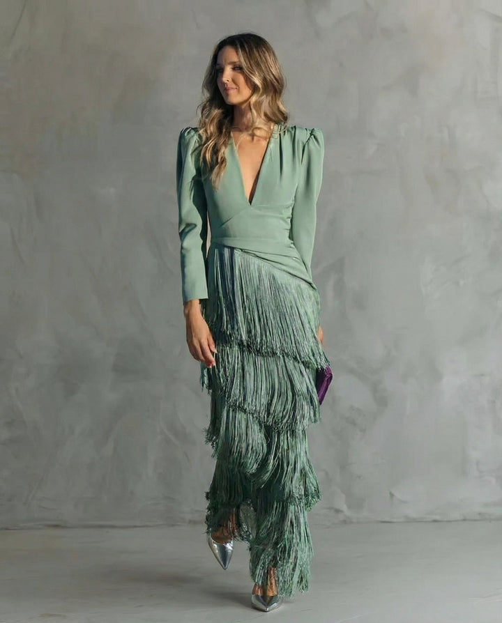 Chiara | Chic Dress Featuring Fringe Sleeves