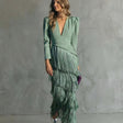 Alessia - Elegant midi dress with fringe sleeves