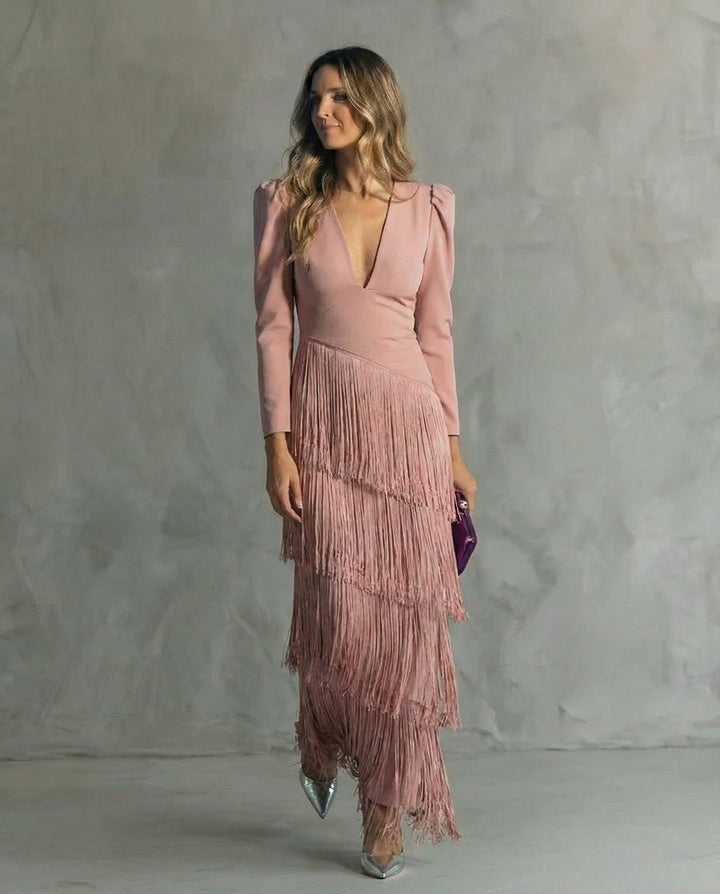 Chiara | Chic Dress Featuring Fringe Sleeves