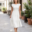 Beatrice | Round Neck Short Sleeve Gathered Skirt Midi Dress