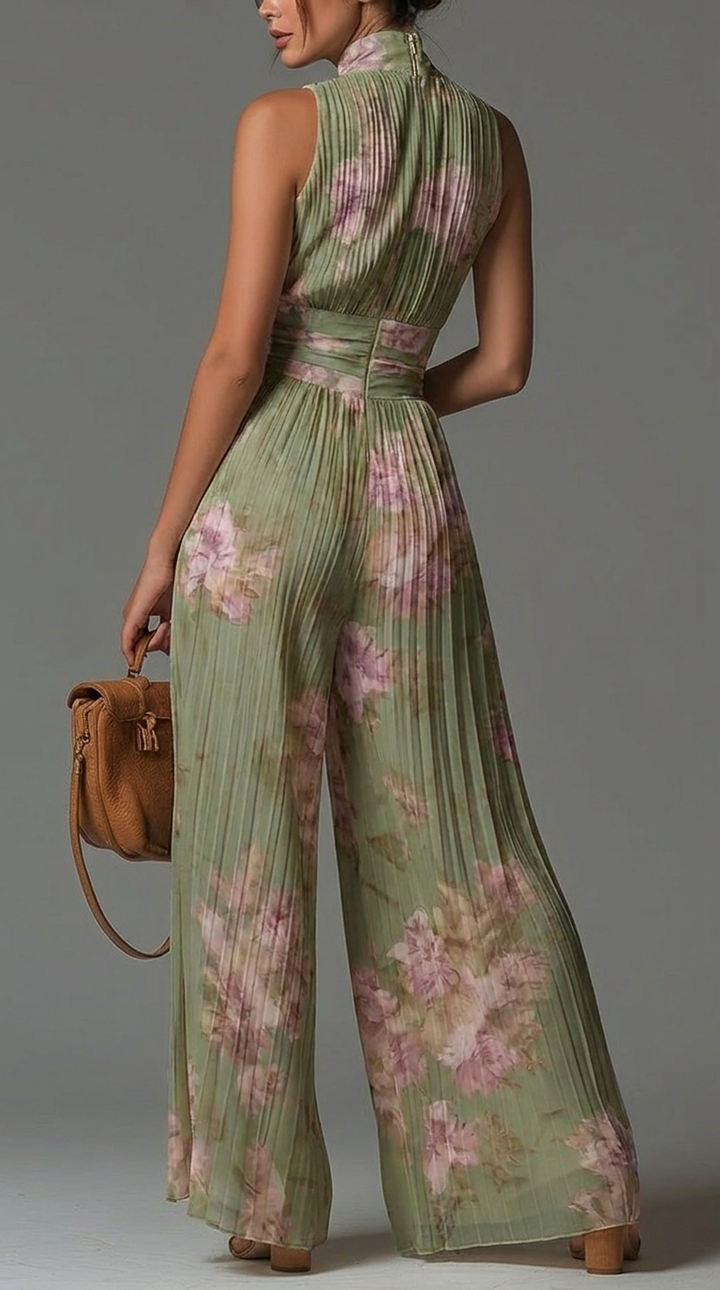 Inés | Floral Chiffon Jumpsuit with Pleated Design
