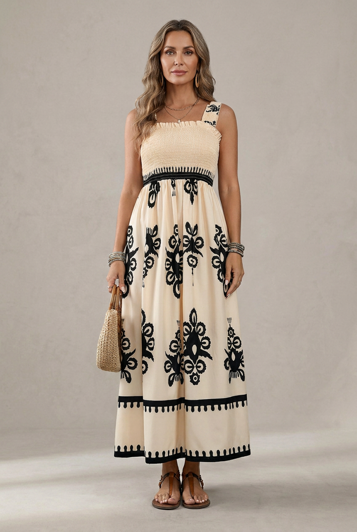 Martina | Artistic Print Maxi Dress with Elastic Waist