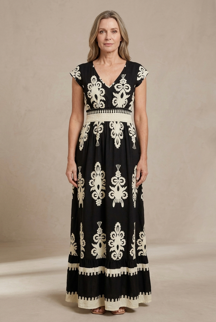 Candela | V-Neck Baroque Maxi Dress