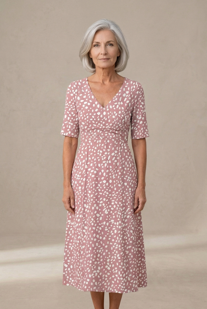 Colette | Polka Dot Print Midi Dress with Flattering Fit