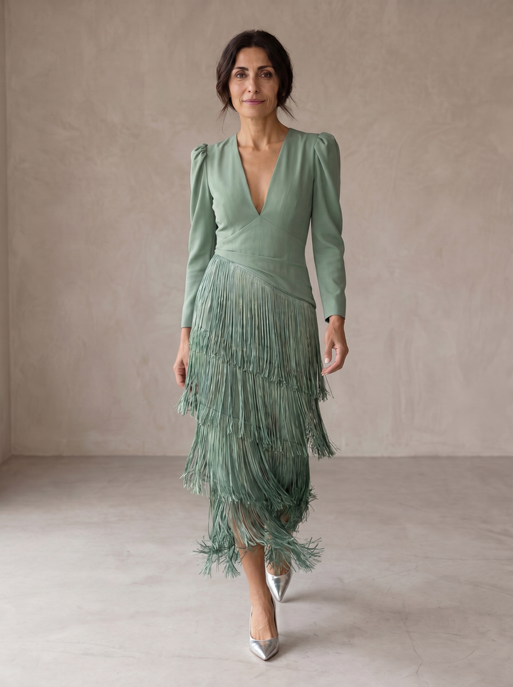 Chiara | Chic Dress Featuring Fringe Sleeves
