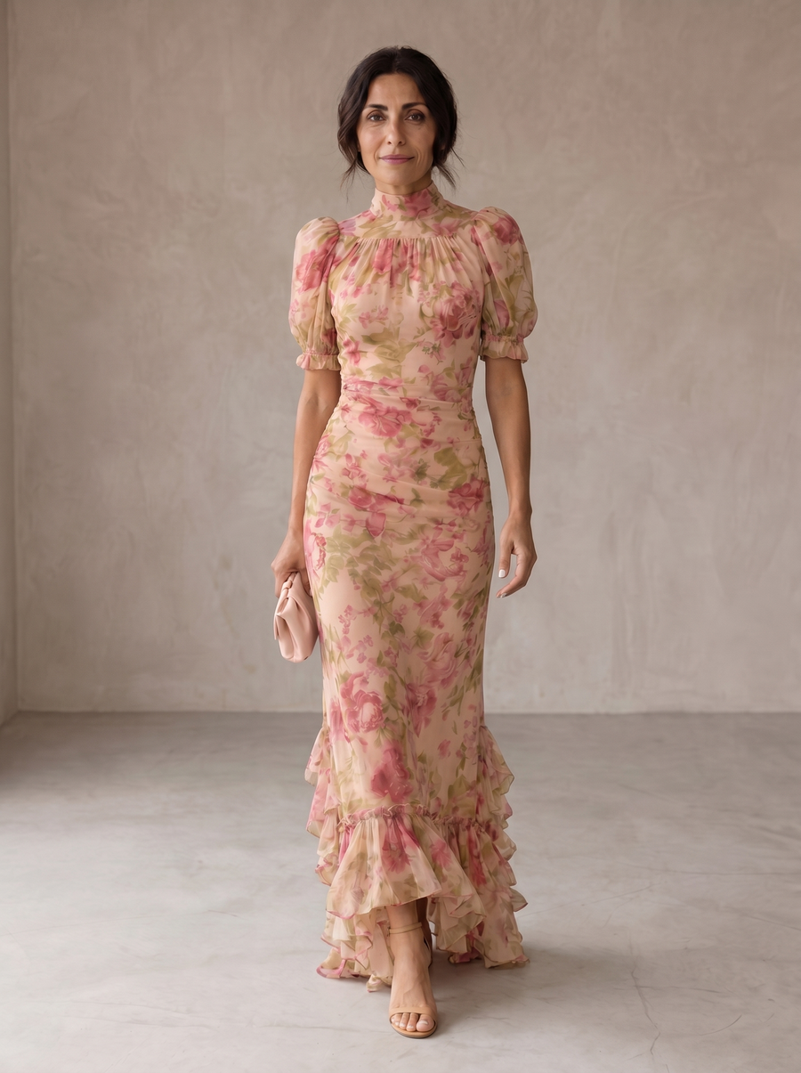 Rosario | Elegant Floral Chiffon Maxi Dress