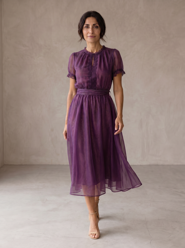 Flavia | Maxi Dress Featuring a Drop Neckline and Chiffon Lace Accents
