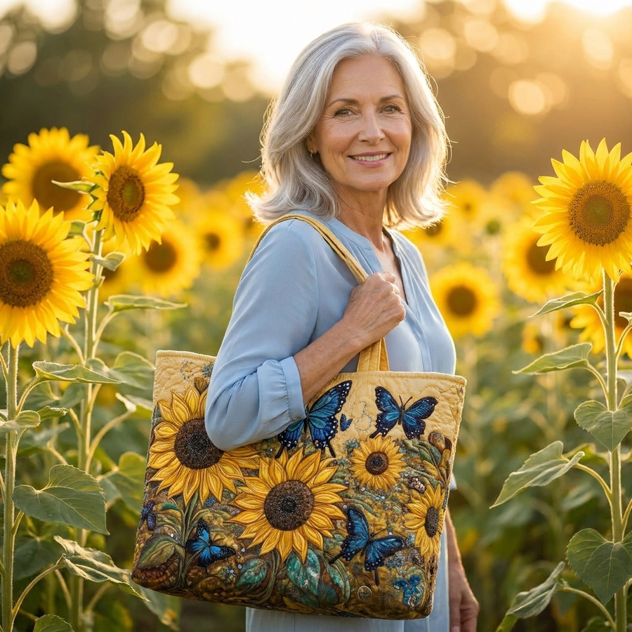 Artisan Bag | Sunflowers and Blue Butterflies