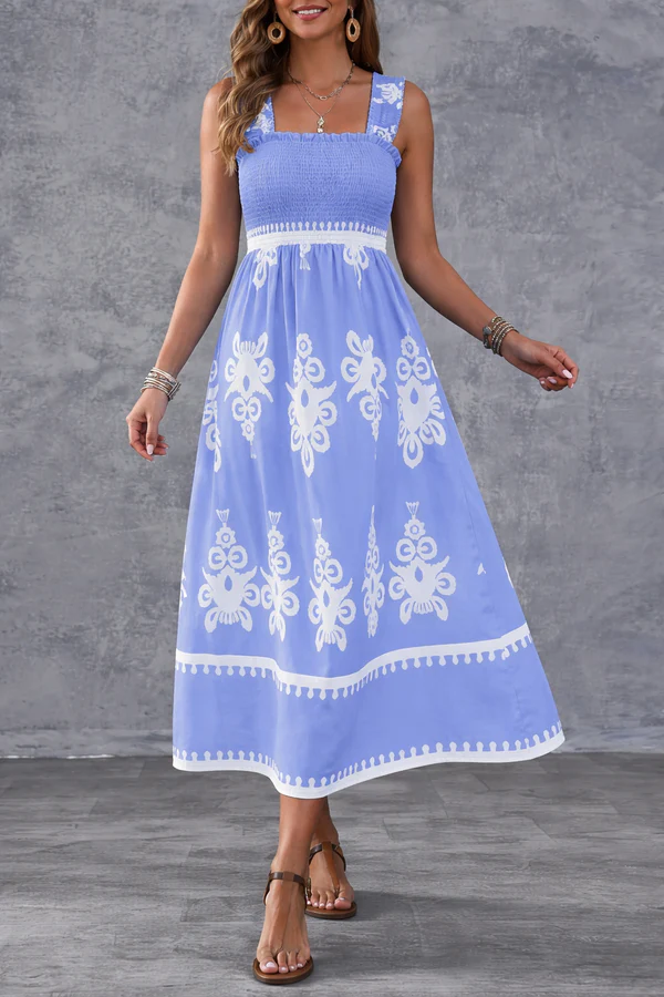 Martina | Artistic Print Maxi Dress with Elastic Waist
