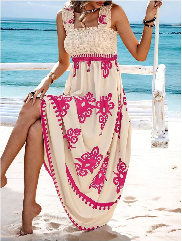 Martina | Artistic Print Maxi Dress with Elastic Waist