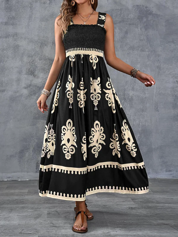 Martina | Artistic Print Maxi Dress with Elastic Waist