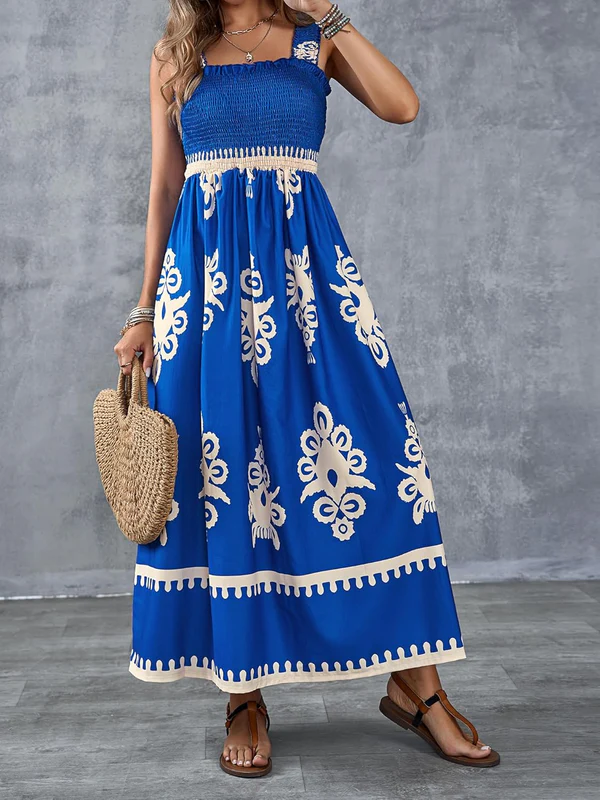 Martina | Artistic Print Maxi Dress with Elastic Waist