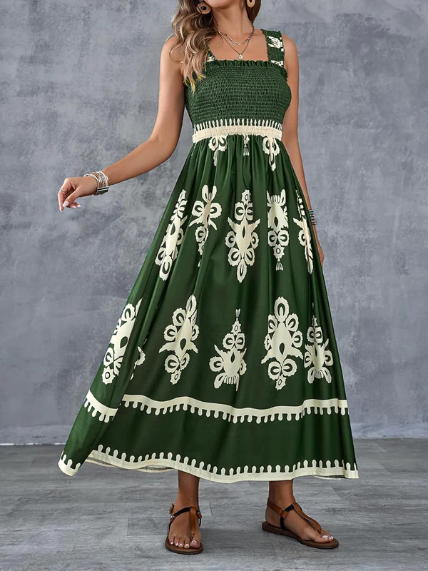 Martina | Artistic Print Maxi Dress with Elastic Waist