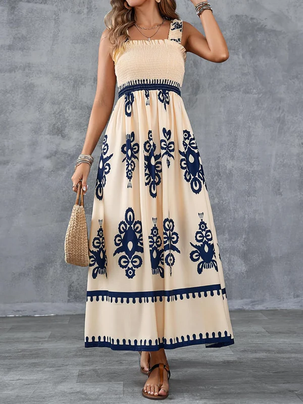Martina | Artistic Print Maxi Dress with Elastic Waist