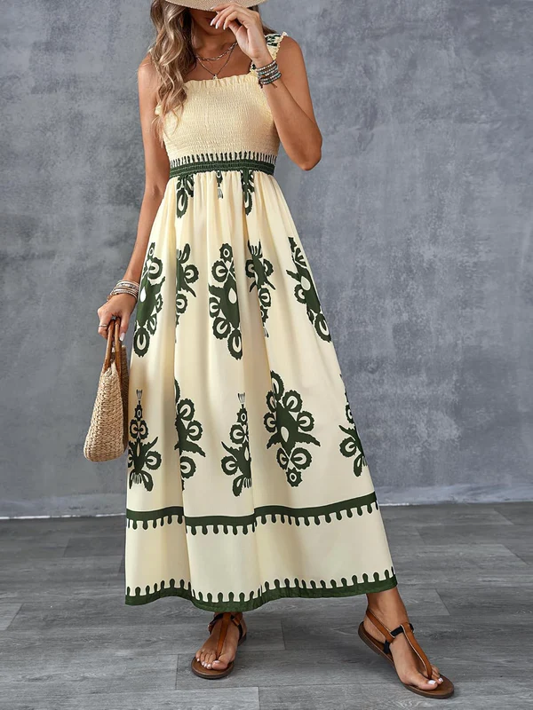 Martina | Artistic Print Maxi Dress with Elastic Waist