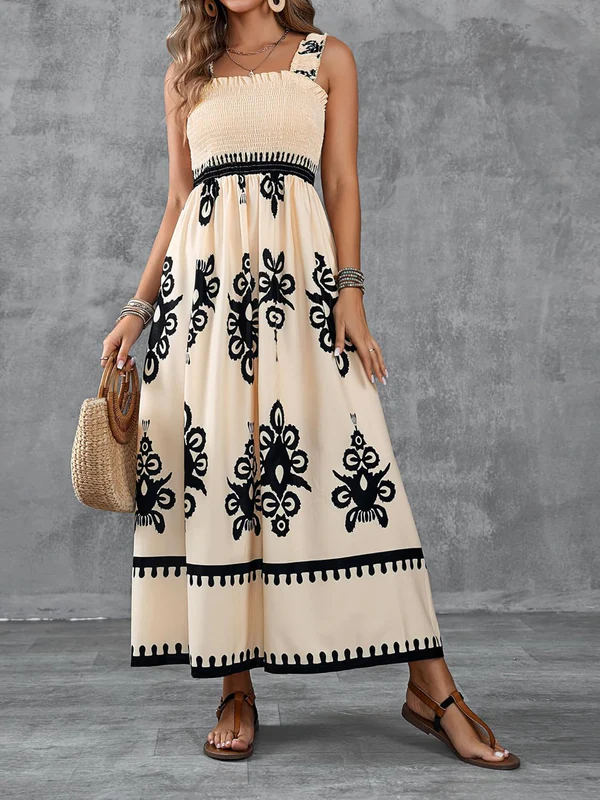 Martina | Artistic Print Maxi Dress with Elastic Waist