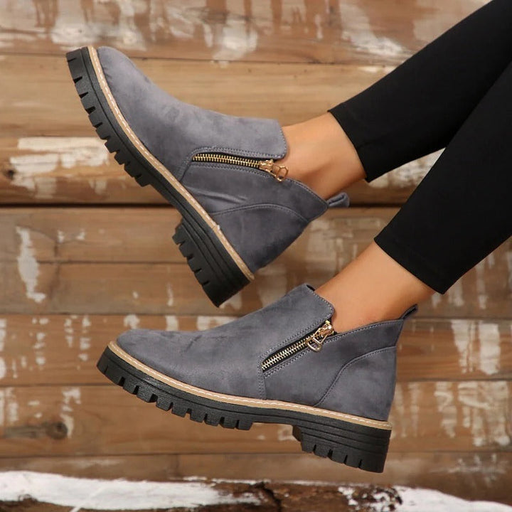 Paula - Round Toe Ankle Boots with Side Zipper