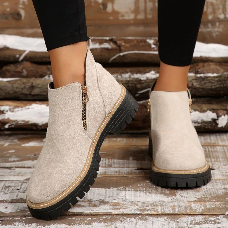 Paula - Round Toe Ankle Boots with Side Zipper