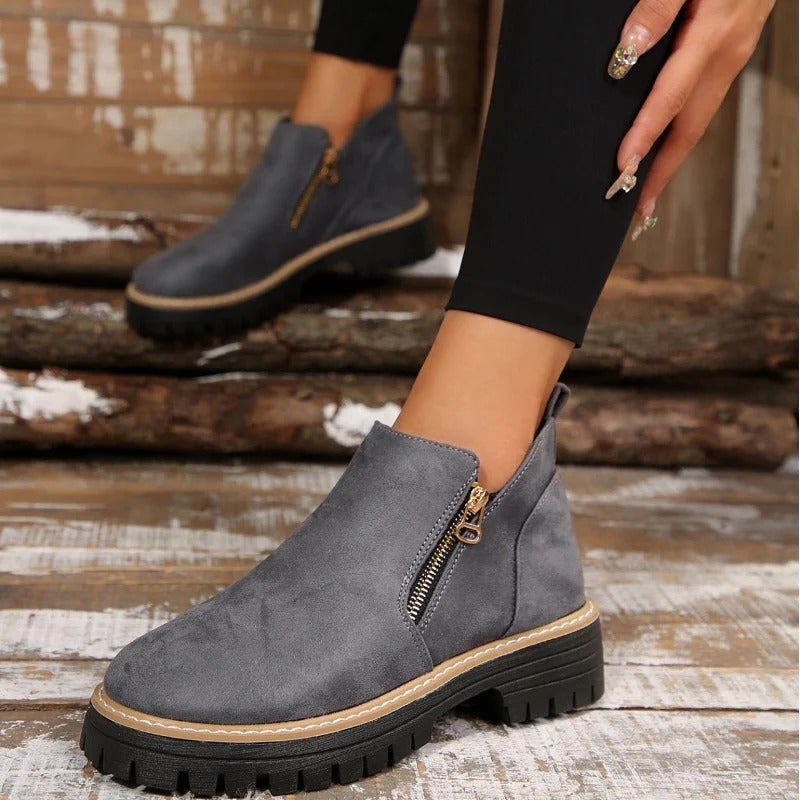 Paula - Round Toe Ankle Boots with Side Zipper