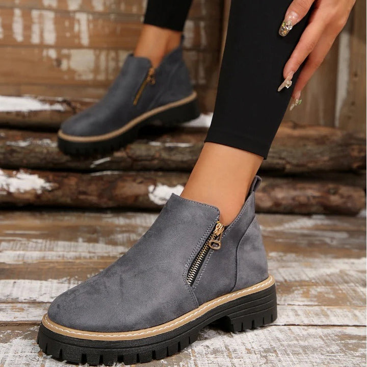 Paula - Round Toe Ankle Boots with Side Zipper