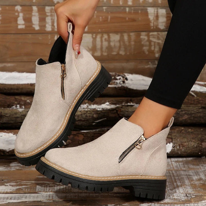 Paula - Round Toe Ankle Boots with Side Zipper