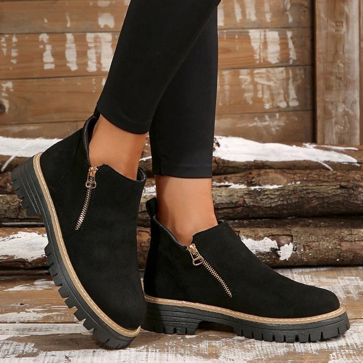 Paula - Round Toe Ankle Boots with Side Zipper