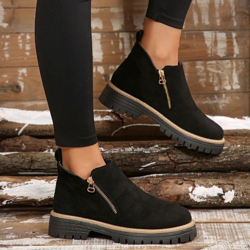Paula - Round Toe Ankle Boots with Side Zipper
