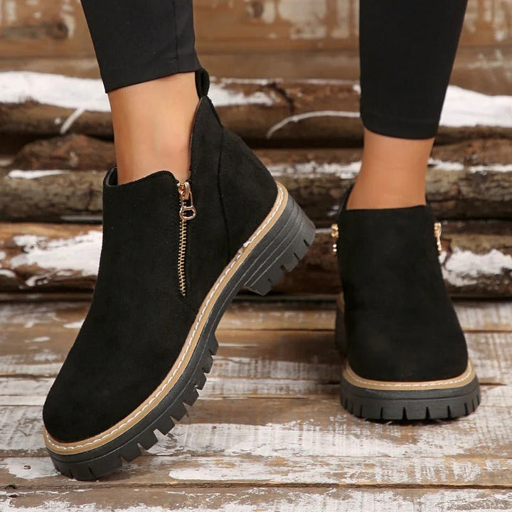 Paula - Round Toe Ankle Boots with Side Zipper
