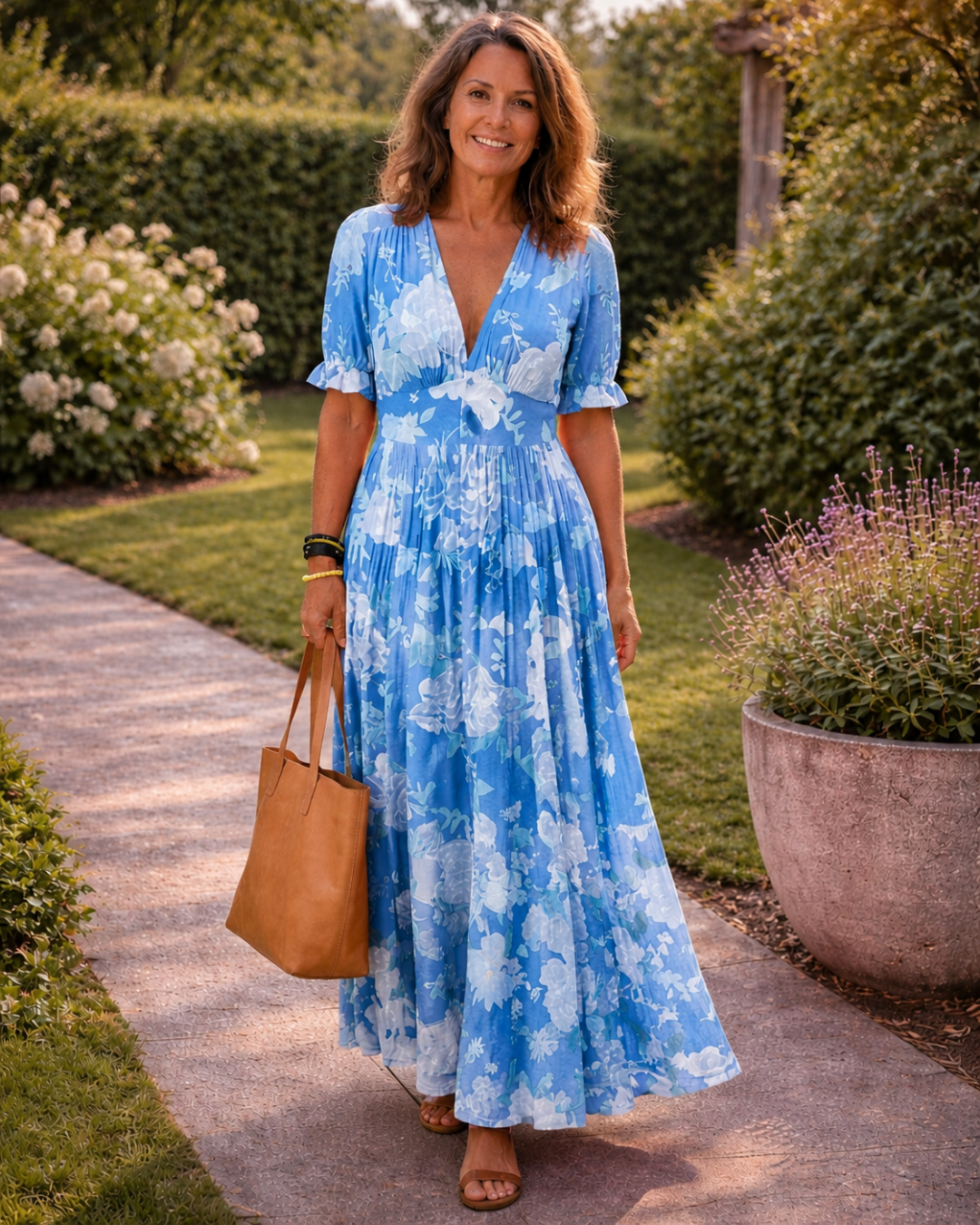 Ione | Floral Midi Dress with Sleeveless V-Neck Design